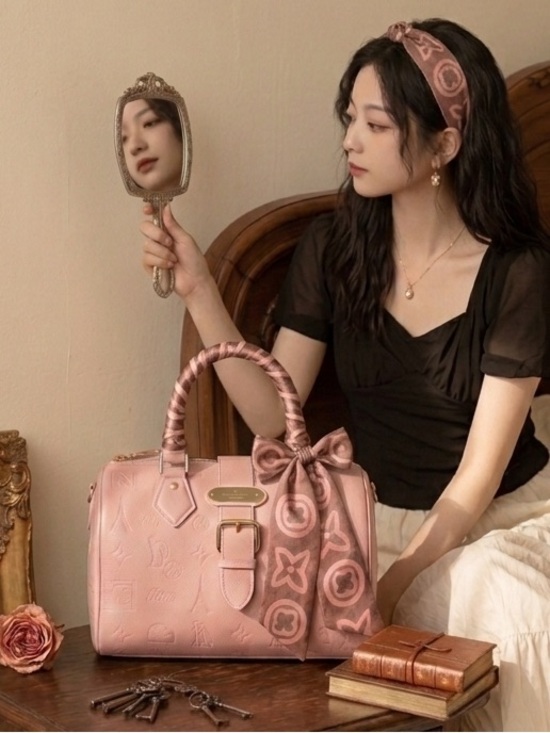 Accessories - Designer Bandeau Silk Twilly Scarf in Pink Brown